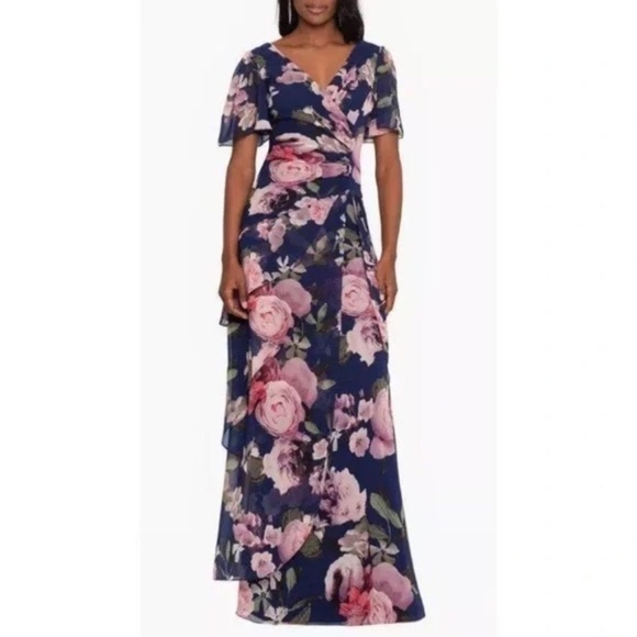 NWT Xscape Surplice Tiered Gown - size 4 - Picture 1 of 8